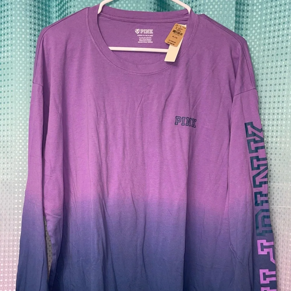 NWT VS PINK L/XL purple blue ombré long sleeve campus tee - Picture 1 of 4